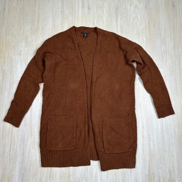 Eileen Fisher Brown Boucle Open Front Knit Cotton Blend Cardigan Sweater XXS - Picture 1 of 13